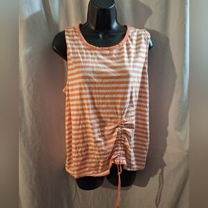 Time and Tru Peach and White Striped Tank Top